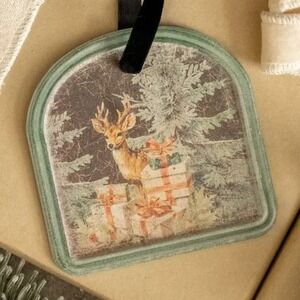 Ragon House Christmas Vintage Style Framed Holiday Deer Forest Ornament NEW